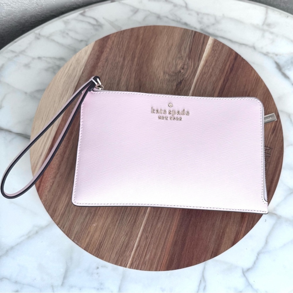 Kate Spade ♠️ NWOT GENUINE blush Pink soldout color Wristlet,gold pin mount logo